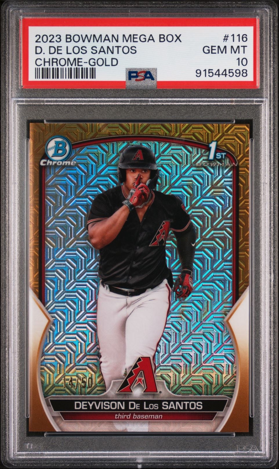 Deyvison De Los Santos 2023 Bowman Mega Box #BCP-116 /50 PSA 10 Gold Mojo