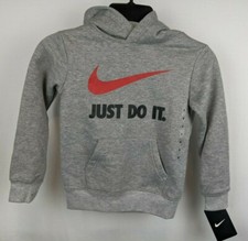 Nike Little Boys Pullover Fleece Hoodie JUST DO IT Grey Size 4 NWT Swoosh decal