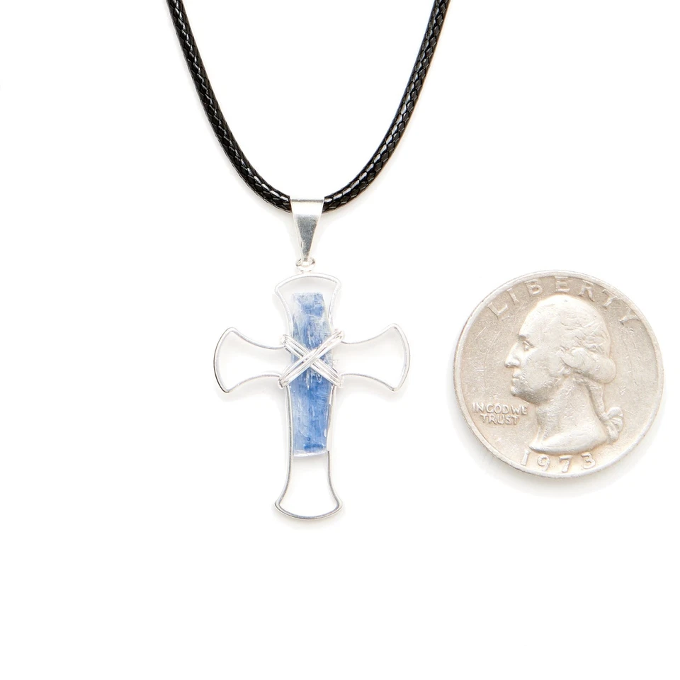 Cruz de Plata con Trozo de Cianita Moda Collar Colgante Cadena Piedras Preciosas Joyería Foto 2 de 4