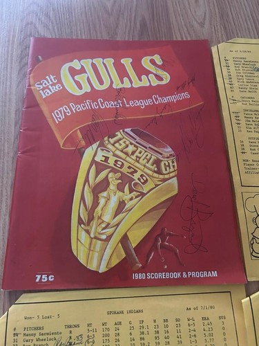 De colección Salt Lake Gulls 1979 1980 Firmado Autografiado Programa y Alineación Hojas - Imagen 2 de 3