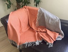 Wollplaid doppelseitig mit Kaschmir Anteil, Sofadecke Decke 130x175cm 100% Wolle