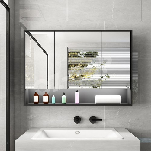 Vanity Bathroom Wall Mirror LED Light Storage Cabinet Organiser Cupboard Black - Picture 6 of 12