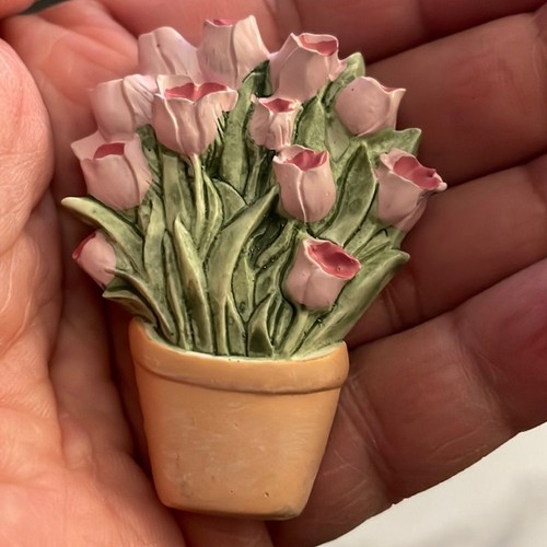 Rosa Tulpen Vintage Brosche Anstecknadel - Bild 1 von 3