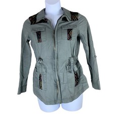 Modcloth Size Medium Jacket Anorak Utility Green Zip Up Cinch Waist Pockets