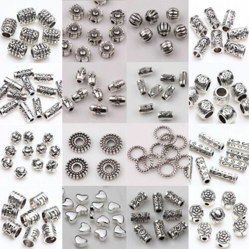 50Pcs Tibetan Silver Flowers Tube Charms Loose Spacer Beads 7X5MM A3085 