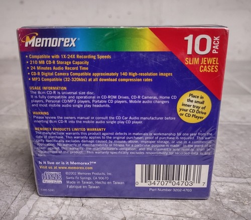 NEW Memorex 10 Pack Cool Colors Pocket CD-R (210MB/24Min./Up To 24x Multi Speed - Picture 4 of 6