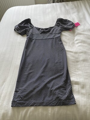 betsey johnson blue polka dot dress BNWT Navt White Stretch Pinup Size 16 Style:C Black and White One Price Match 25 90s betsey The bust boasts a