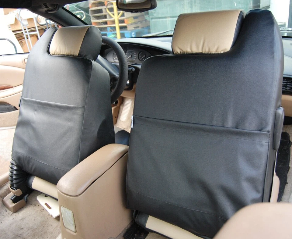FUNDAS DE ASIENTO DELANTERAS NEGRAS/BEIGE PARA CHRYSLER SEBRING CONVERTIBLE 96-00 AJUSTE PERSONALIZADO Foto 3 de 4