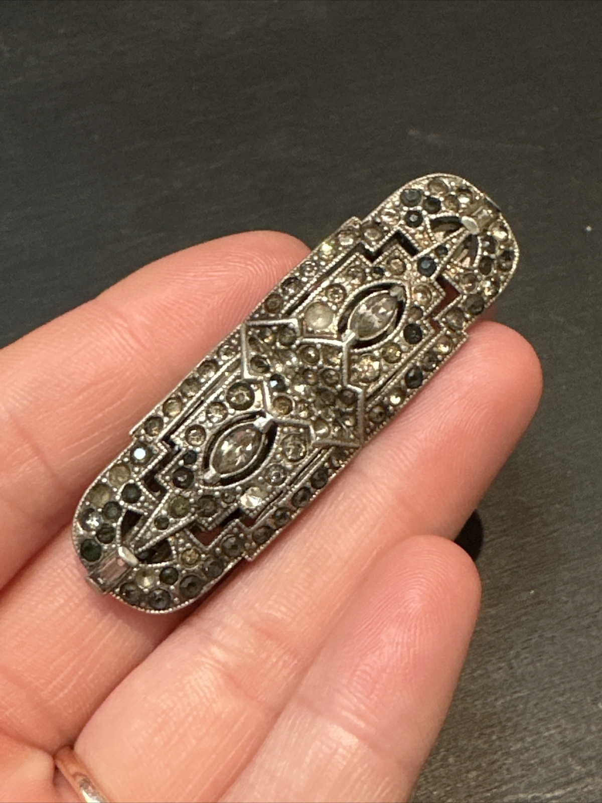 Antique Silver Metal Transformable Rhinestone Bro… - image 3