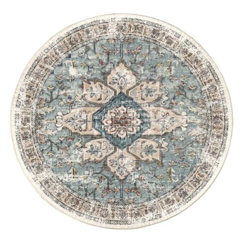 6" Round Oriental Medallion Rug Distressed Area Rugs Bedoom Brick Red Non-slip
