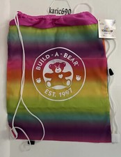 New Build A Bear Workshop Rainbow Carrying Plush Animal Draw String Back Bag NWT