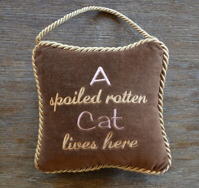 Leyla's Pillows by Eastern Accents Spoiled Rotten Cat Velvet Hanging Pillow