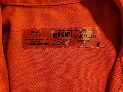 Red Kap 44 Reg Orange Coveralls Work CT100R4 Cotton Poly Blend Cosplay Prison - Picture 7 of 7