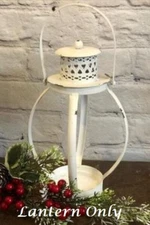 NEW Primitive Rustic CREAM Metal Lantern Aged Farmhouse Candle Holder 9.75"Tx5"W