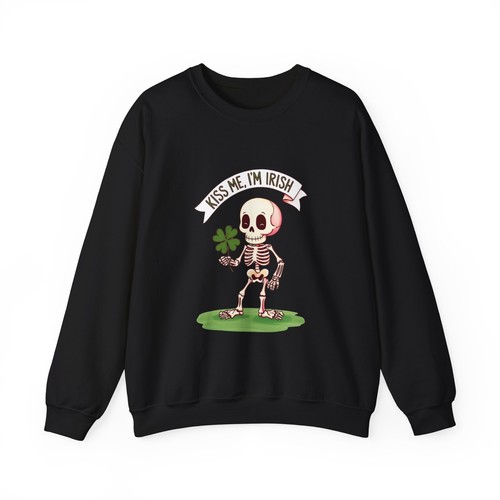 Kiss me I'm Irish skeleton st. Patrick's Day gift Unisex Crewneck Sweatshirt - Picture 2 of 7