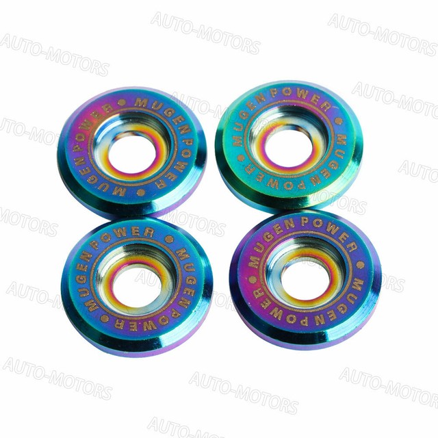 4PCS JDM MUGEN POWER NEO CHROME License Plate Frame Bolts Screws