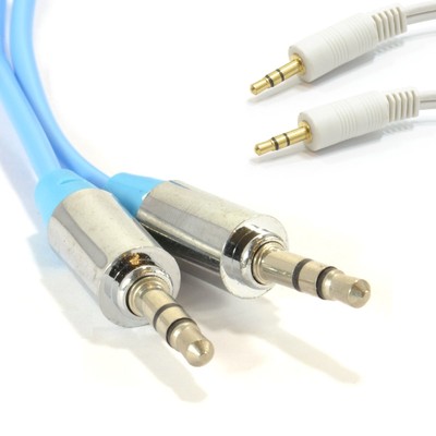 WHITE 2m 3.5mm Jack to Jack Aux Cable STEREO Audio Auxiliary Lead PC Car GOLD