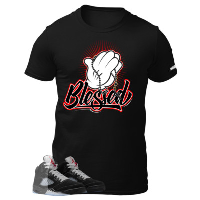 Shirts To Match Jordan 5 Black Metallic Reimagined - Blessed Black Sneaker Tees