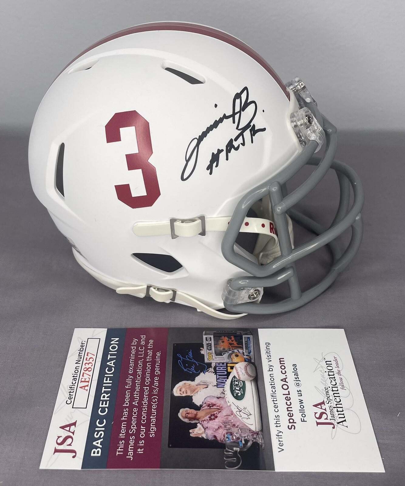Jermaine Burton Autographed Signed Alabama Crimson Tide White Football Mini Helmet JSA COA 