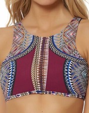 Red Carter Tribal Daze High Neck Bikini Top Hipster Bottom Plum Multi Size M