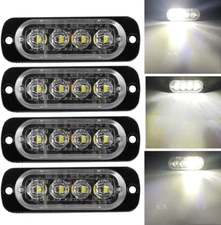 4Pcs Ultra Thin 4LED Emergency Strobe Lights Universal Surface Mount 12-24V