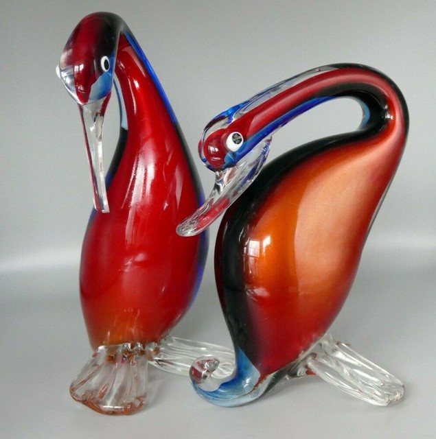 Pair Vintage Murano Glass Birds Blue/Red 8.5" eBay