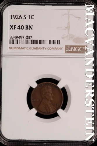 1926-S Lincoln Wheat Cent - NGC XF 40 BN - Scarce  No Reserve  #SLH217