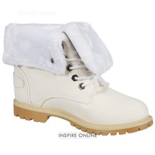 LADIES WOMENS ARMY COMBAT FLAT GRIP SOLE FUR LINED WINTER ANKLE BOOTS SHOES SIZE
