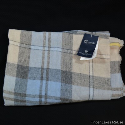Johnston's of Elgin 100% Cashmere Scarf Tan/Cream Plaid