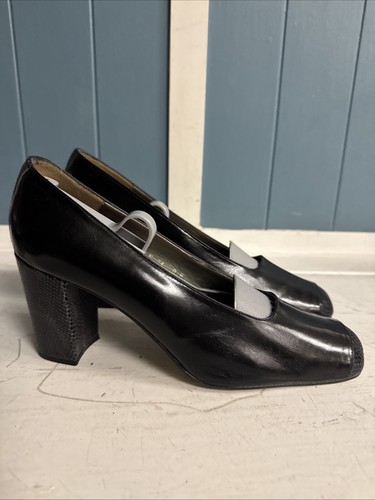 Vintage Sacha Too Black Leather w/ Snake Accents Chunky Heels Women’s Size 8M - Picture 4 of 8