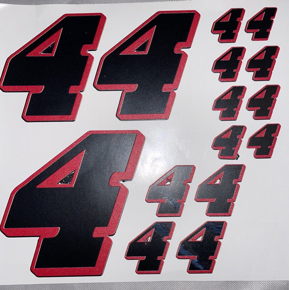 Discounted Matte Black w/ Red #4’s  Racing Numbers Vinyl Decal Sheet L4
