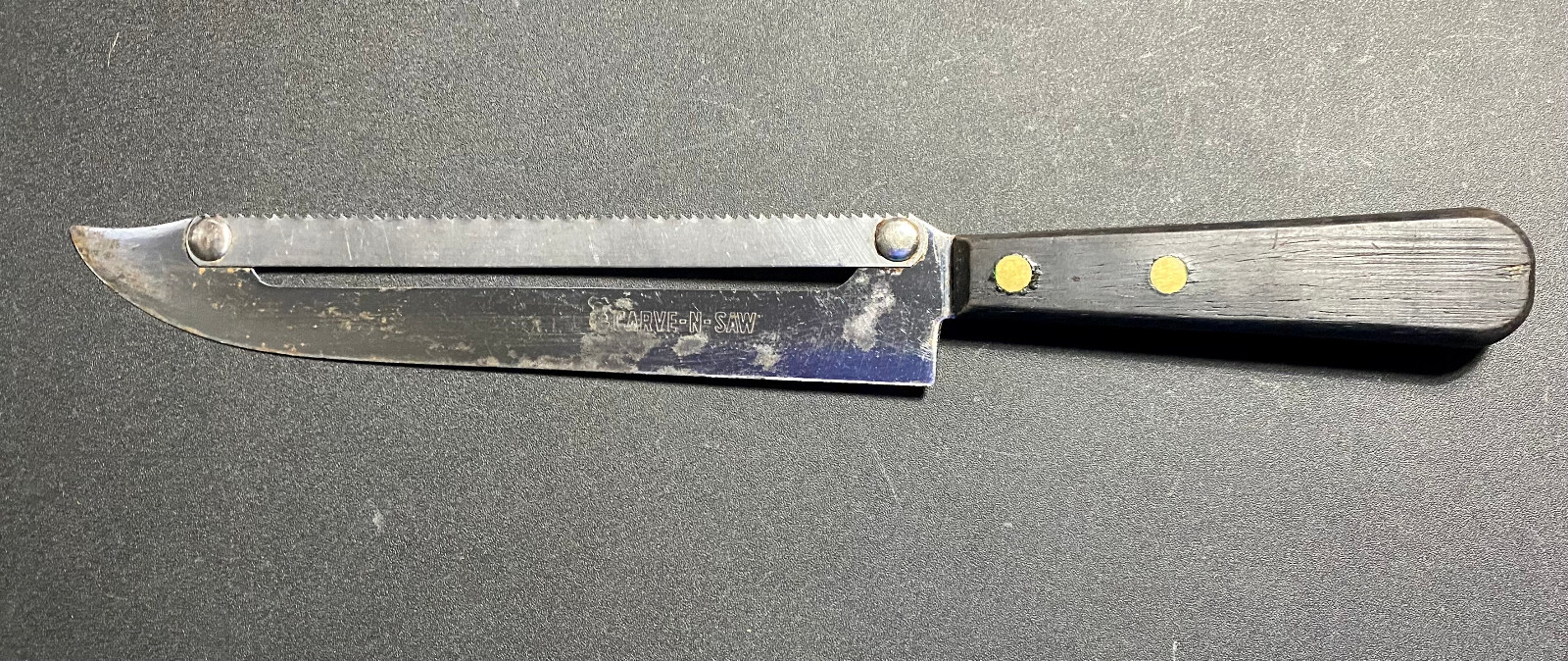 Vintage CarveNSaw Knife with Saw Blade, Wood Handle, 12½” Long Blade