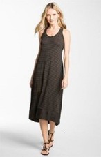 EILEEN FISHER Black Brown Stripe Linen Beach Asymmetric Midi Tank Dress S = 6/8