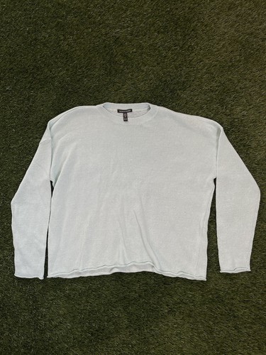 Top girocollo Eileen Fisher cotone lino biologico X-Small blu orig-$198