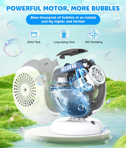 Automatic Bubble Machine, 360° Oscillation, LED Light, Bubbles Blower, Kids, Tod - Picture 2 of 12