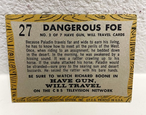 1958 Have Gun Will Travel 1958 Western TV Show Topps Card #27 Richard Boone - Picture 2 of 2