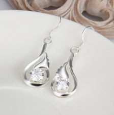 Sparking CZ Crystal 925 Sterling Silver Drop Dangle Womens Hook Earrings EA125