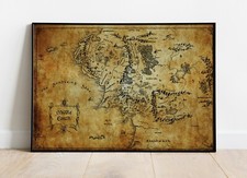 Lord of the Rings Middle Earth Map Tolkien Fantasy Poster Wall Art Print Decor