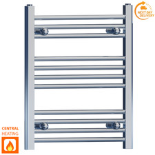 Small Bathroom Towel Radiator 600mm Height | Flat Chrome Rail Central Heating