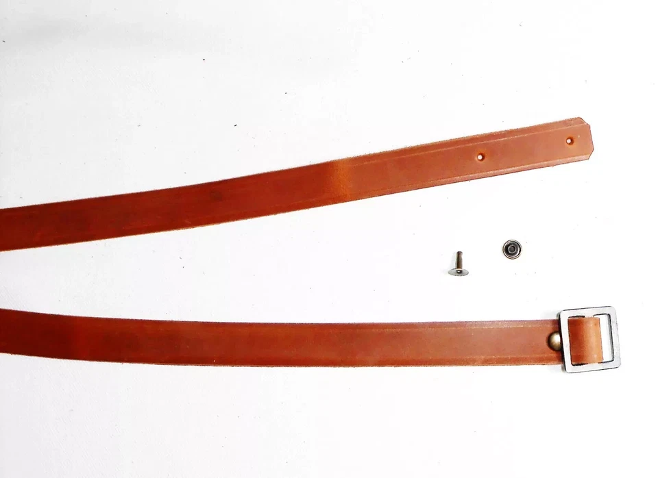 Jugulaire casque de Sapeur-Pompier modèle 1933 cuir vieilli couleur cognac. - Photo 4/4