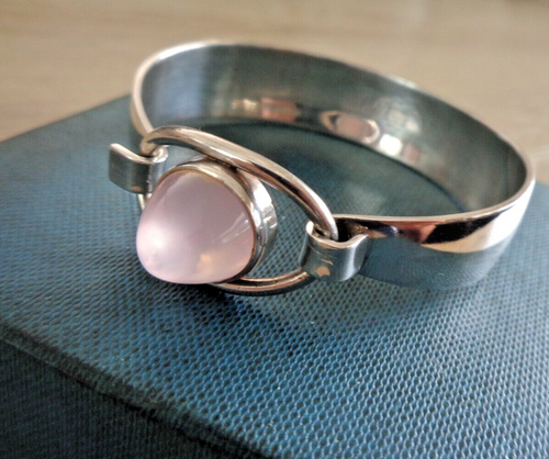 SUPER Danish Stg. Silver & Rose Quartz Modernist Bracelet N.E. From , Denmark - Picture 6 of 6