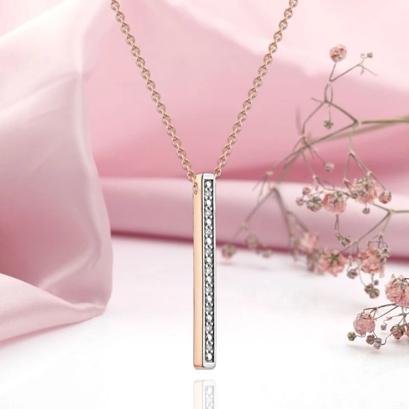 Rotgold 585 Stäbchen Collier mit e. Diamanten  Rose Gold DIAMOND Anhänger NEU - Bild 1 von 1