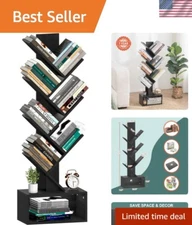 Compact Black Wood Bookshelf - 6-Tier Space-Saver for Living Rooms & Bedrooms