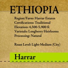 Ethiopia, Natural Genuine Longberry Harrar - "Roasted Coffee, Upon Order"