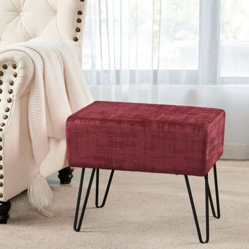 Plush Textured Velvet Ottoman Footstool Metal Legs Accent for Modern Living Room - Picture 93 of 244