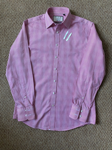 THOMAS PINK SLIM FIT BOLD PINK PRINCE OF WALES CHECK SHIRT 15 - Picture 2 of 6