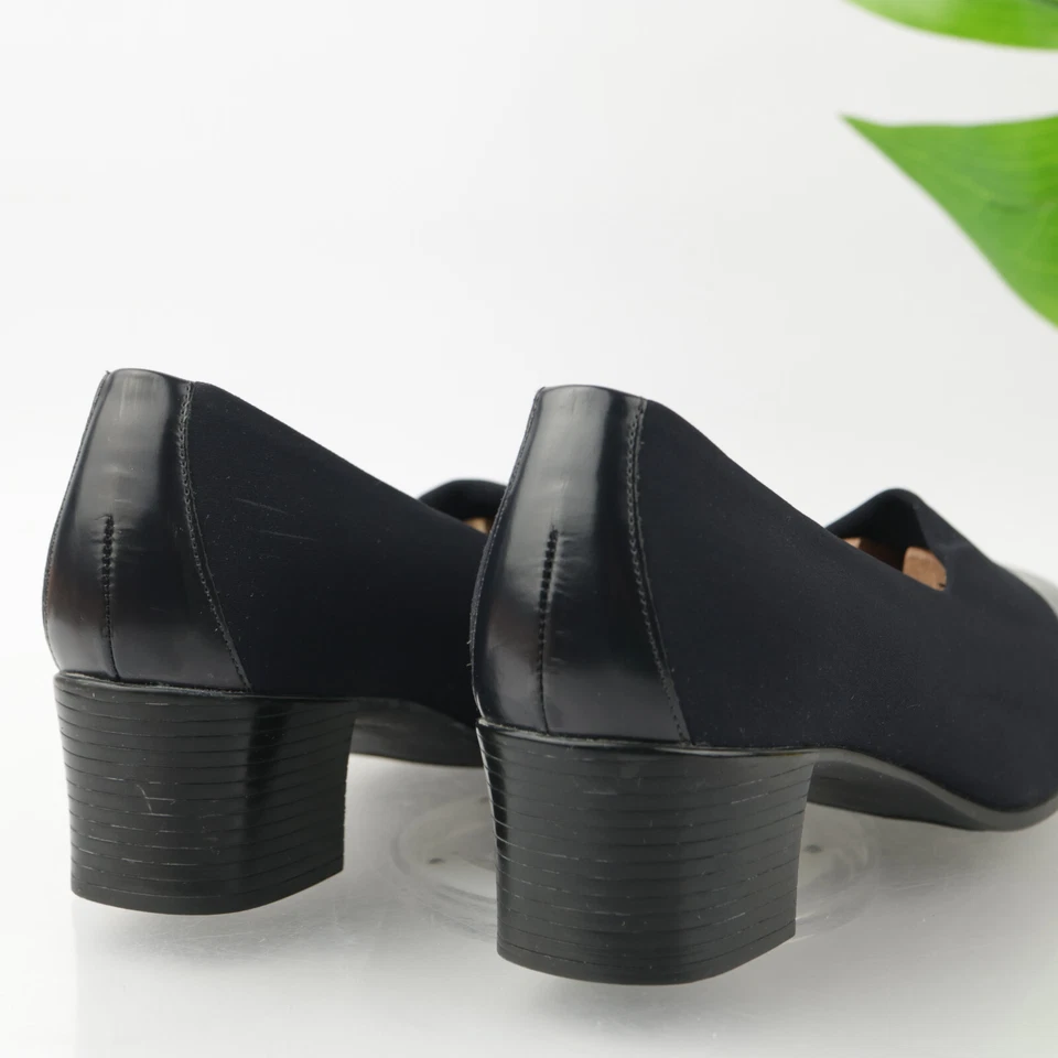 Munro Womens Julia Pump Size 7 WIDE Navy Blue Satin Block Heel Slip On Work Shoe - Image 3 of 4