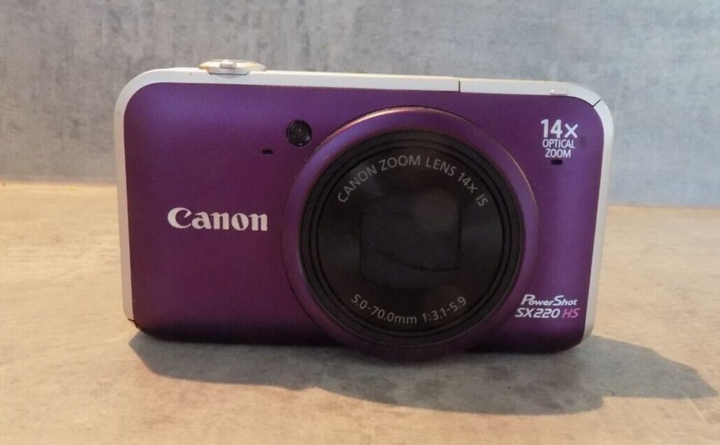 Canon PowerShot SX220 HS 12.1MP Digital Camera In Purple With Case
