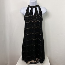 Love, Fire Dress Women's Medium Black Lace Sleeveless Above Knee Keyhole Neck