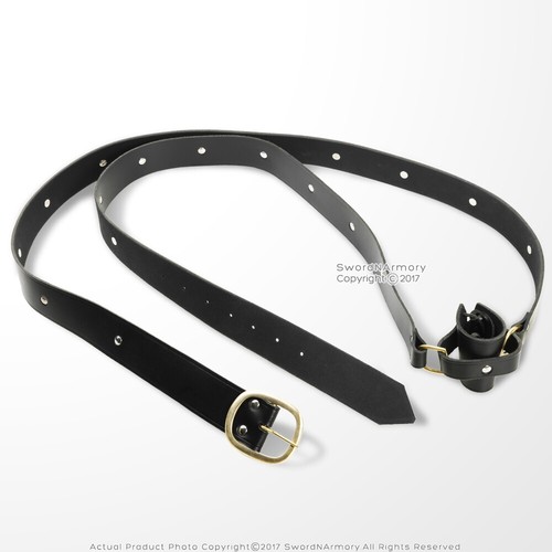 Cinturón Espada Medieval Doble Envoltura Cuero Negro Genuino con Rana LARP SCA Mediano - Imagen 2 de 5